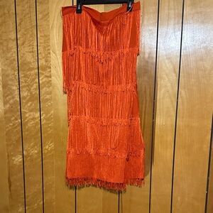 Elegant Orange Fringed Pencil Skirt